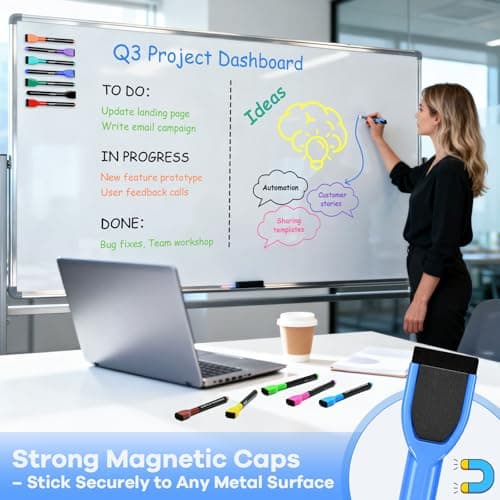 SUQJOY 36 Count Magnetic Dry Erase Markers, Fine Tip Whiteboard Markers with Eraser Caps, Low Odor, 12 Assorted Colors, for Fridge Calendar, Office and Home - Thumbnail 4