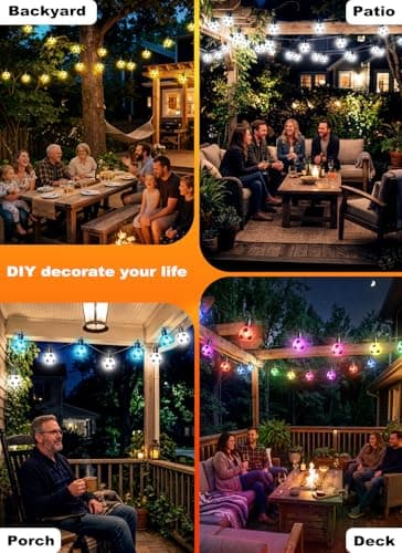 RainbowShow 2026 World Cup Smart Outdoor String Lights - 50ft 15 RGBW LED Bulbs 16 Million Colors App Control Soccer Ball Shaped Patio Lights - Thumbnail 3