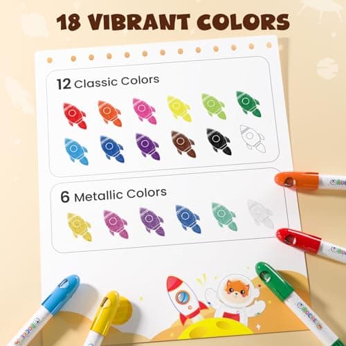 JUPITEARTH 18 Colors Rocket Tempera Paint Sticks with 120 PDF Coloring Pages, Quick Drying, Non-Toxic and Washable Paint Sticks for Kids and Students, Art Supplies for Drawing on Paper and Canvas - Thumbnail 3