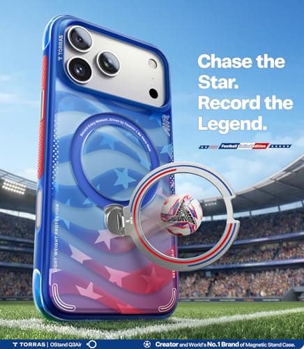 TORRAS World Cup Spirit Inspired, Football Limited Edition Ostand Q3 Air for iPhone 17 Pro Max Case & 360 Magnetic Stand, Fit for MagSafe, Mil-Grade Drop Tested, Camera Control Button, Starlight - Thumbnail 2