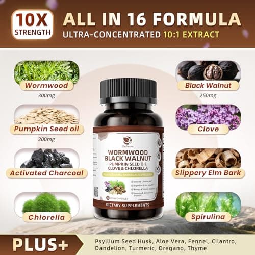 Lukaree Wormwood Black Walnut Cleanse for Human 1200mg – Ultra Gut Cleanse & Digestive Health w/Pumpkin Seed Oil,Clove,Activated Charcoal -10X Concentrated, Men & Women Probiotic Capsules -Vegan,60 CT - Thumbnail 2