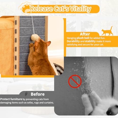 Nxwjoy Cat Scratch Pad Felt Cat Scratcher for Indoor Cats Scratching Board Scratchers for Large Cat Scratch Furniture Protector with Ball Kitten Toys L Shape 26.8 Inch Grey - Thumbnail 5
