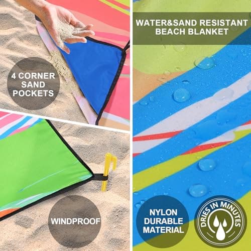 HIHOHO Beach Blanket Waterproof Sandproof Extra Large Beach Mat 79" X 83"/120"x108"for 1-8 Adults Quick Drying Durable Outdoor Picnic Mat for Beach Travel Camping Hiking - Thumbnail 3