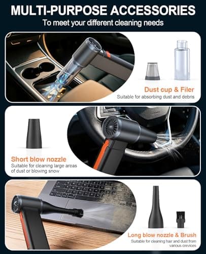 Portable Car Battery Jump Starter 6000A Jumper Box Combo Compressed Air Duster & Vacuum Cleaner Function, 12V Battery Charger Booster Power Pack with Turbo Fan, 3-Speed Blower for Snow/Leaves/Dust - Thumbnail 5