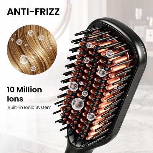 OHUP Hair Straightener Brush 30s Fast Heating Dual Voltage with Rotatable Power Cord and Negative Ionic Dense Bristles Hair Straightening Irons Suitable for Various Hair Types Black - Thumbnail 5