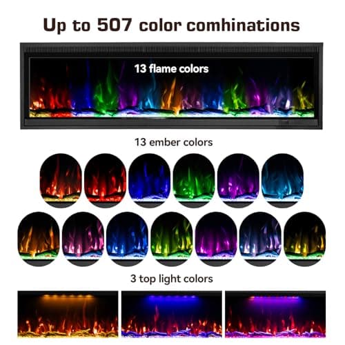 Kukoofyer 40" Electric Fireplace, Ultra-Narrow Bezel Recessed & Wall Mounted Fireplace Heater, Adjustable Color Flame, Linear Fireplace, Timer, Touch Screen, Remote Control, Log & Crystal, 750/1500W - Thumbnail 2