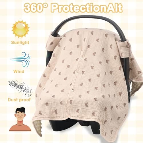 2-in-1 Baby Car Seat Cover & Canopy | Mom Nursing Cover, Easy Install Shield | Multi-Purpose for Winter Warmth & Summer Shade (Brown) - Thumbnail 3