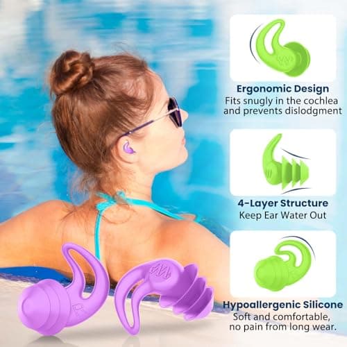 HIGAHY Waterproof Swimming Ear Plugs for Adults - 4 Pairs Reusable Silicone Ear Plugs for Swimming Women & Men, Keep Ear Water Out, Showering, Bathing, Surfing, Water Sports - Thumbnail 2