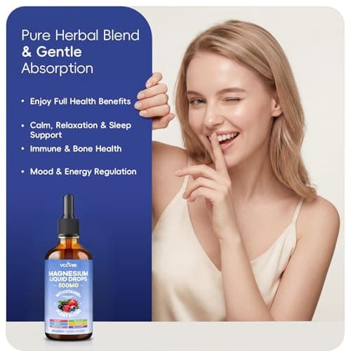 Magnesium Glycinate Liquid Drops, Magnesium Complex with Malate Taurate Citrate Complex & Vitamin D3, B6, K2 L-Theanine, Plant Blend for Sleep, Bone, Muscle, Nerve Non-GMO (500mg-Berry Flavor) - Thumbnail 2