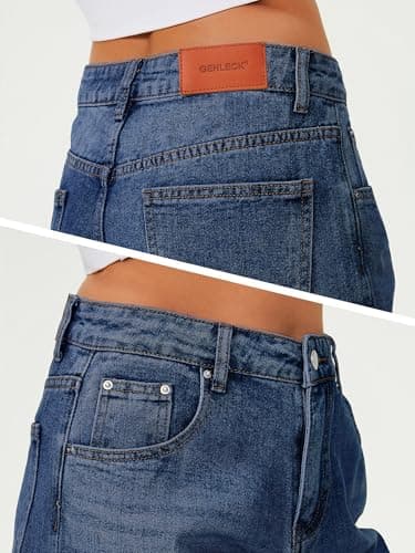 Genleck Womens Baggy Jeans Loose Petite Wide Leg High Rise Jean for Woman Boyfriend Y2K Pants Trendy (Dark Blue,10) - Thumbnail 5