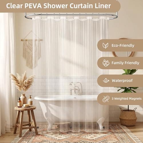 Lameirose Grey Shower Curtain and Liner Set, 3 in 1 Waffle Shower Curtain Set with 12 Double Sided Shower Curtain Hooks, Fabric Shower Curtains for Bathroom 72 x 72 - Thumbnail 3