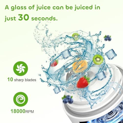 UOEPOWA Portable Juicer 20oz, USB-C Fast Charging Personal Smoothie Maker | Electric Blender Cup Crushes Ice for Protein Shakes and Juices | Mini Travel/Gym/Office/Kitchen/Outdoor (White) - Thumbnail 2