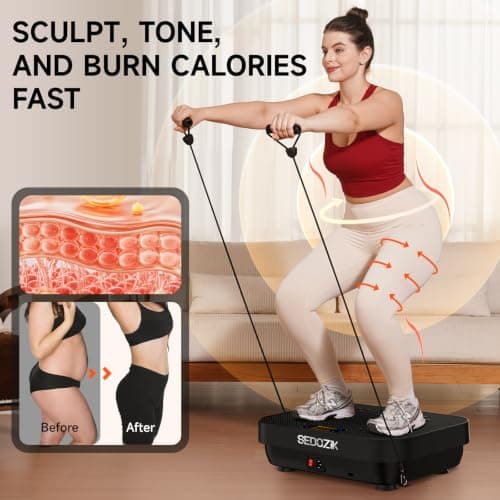 SEDOZIK Vibration Plate Exercise Machine, Vibration Plate for Lymphatic Drainage Weight Loss, 450 Lbs Capacity Full Body Vibrating Platform Workout Equipment with Bands Bluetooth for Women Men, Black - Thumbnail 2