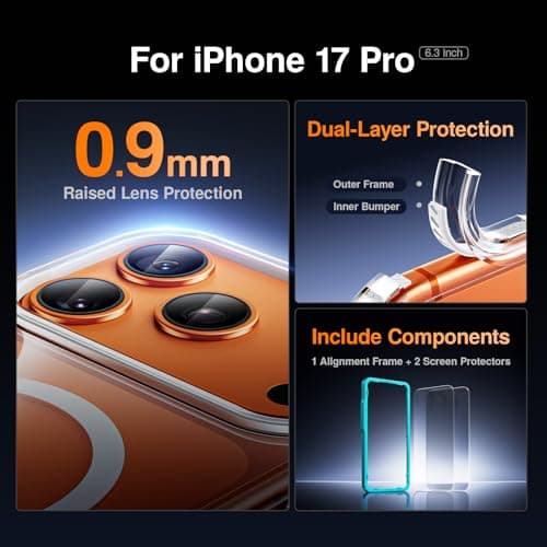 SMARTDEVIL for iPhone 17 Pro Case with 2 Screen Protectors, [Compatible with Magsafe][Anti-Yellowing][Military-Grade Protection] Shockproof Slim Magnetic Phone Case with White Border Design - Thumbnail 4
