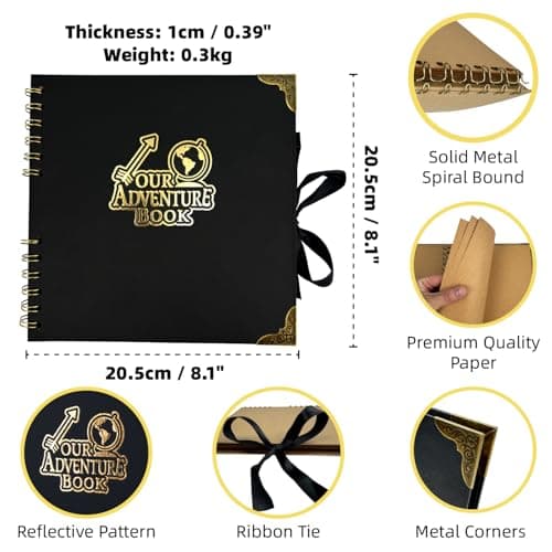 AIPASA Scrapbook Album, Our Adventure Book, Scrap Book Photo Albums, Photobook Memory Books, Scrapbooking Albums Ideal for DIY Scrapbook Journal, Travel Gift, Art & Craft Projects (Black, 8x8 Inch) - Thumbnail 5