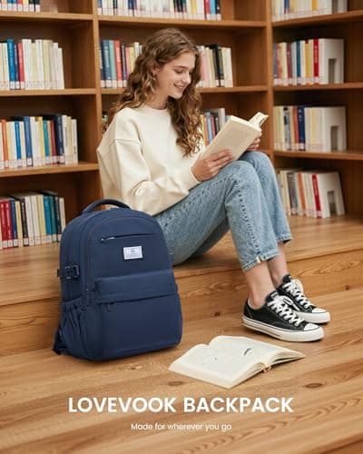 LOVEVOOK School Backpack with 40oz Cup Buckle, 15.6" Laptop Sleeve,Cute Work Backpack for Women & Teens,2 Compartments - Thumbnail 2