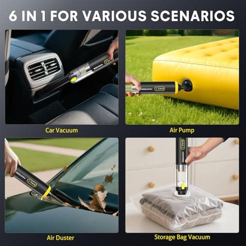SEEDUSTRY Handheld Car Vacuum Portable Cordless, 6-in-1 Mini Cordless Vacuum Cleaner with Brushless Motor & 18000Pa Powerful Suction, Type-C Charge, 2025 Mini Vacuum V-C08 Pro for Car Home Office Pet - Thumbnail 2