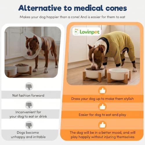 LovinPet Dog PJS Clothes for Giant Dogs, Pitbull Pure Cotton Yellow and Black Stripe Dog Shirt, 4-Legged Design, Full Body Coverage, Pajamas for Pitbulls, Onesies for Dogs, Large - Thumbnail 6