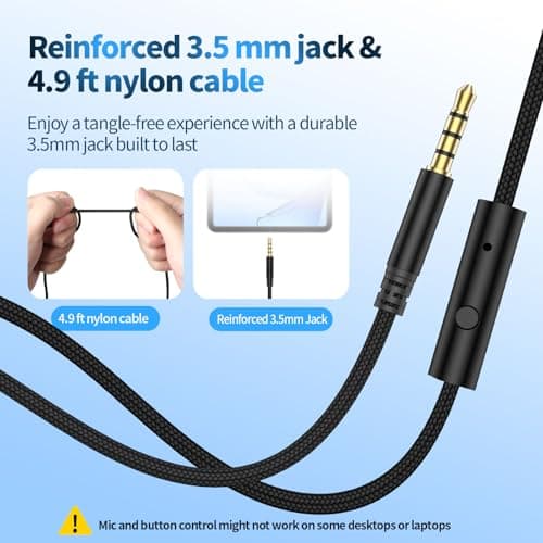 URBAN SWING W4 Sturdy Over Ear Headphones with USB C Adapter, 3.5mm Wired Headset with Mic for Adults & Teens, School, Travel, Braided Long Wire, Velvet Pouch, for iPhone 17/16, Samsung, iPad, Black - Thumbnail 6