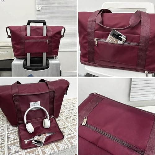 Large Capacity Foldable Travel Bag, Sports Shoulder Bag, Duffel Bag, Wet and Dry Separation, Waterproof Oxford Fabric(Deep Purple, Large) - Thumbnail 2