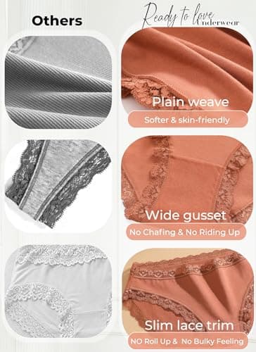READY TO LOVE Cotton Underwear for Women Pack Lace Cheeky Bikini Panties Soft Breathable Brief Sexy Ladies Hipster Lingerie - Thumbnail 5