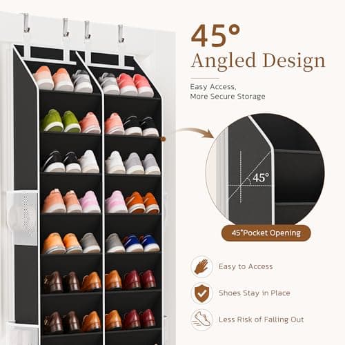 Criusia Over the Door Shoe Organizer, 20-30 Pairs Heavy-Duty Hanging Shoe Storage with Large Pockets, 10-Tier Door Shoe Rack with 4 Hooks for Sneakers Sandals Heels Boots (Black) - Thumbnail 5