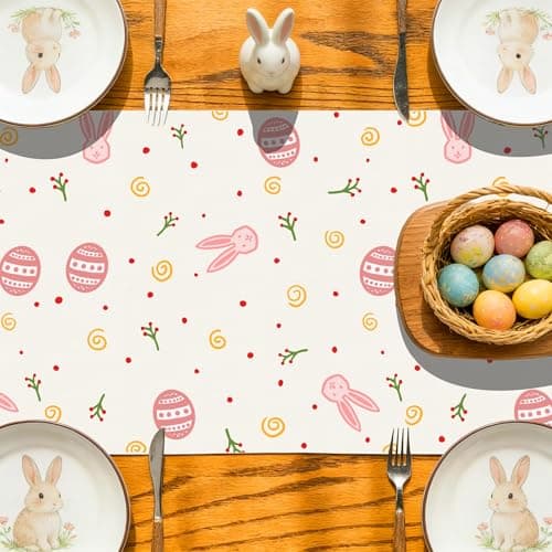 PECHAR Easter Table Runner Bunny Rabbits Eggs Table Runner Kitchen Dining Table Decoration Home Party 13.39x70.87 Inch - Thumbnail 4