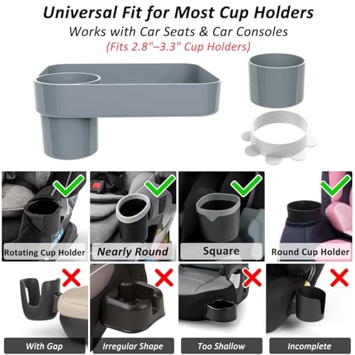 2Pack Car Seat Snack Tray for Kids, Mess-Free Square Travel Tray Cup Holder Snack Tray, Durable Car Food Tray for Toddlers, Universal Fit Kids Travel Road Trip Essentials (2, Grey) - Thumbnail 6