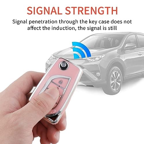 Pangpai Pink Key Fob Cover for Toyota, Soft TPU Key Case Protection with Bling Keychain Fit for Toyota Fortuner Tundra Camry RAV4 Highlander Corolla Smart Key Holder - Thumbnail 5