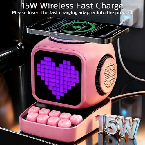 tiffhome Smart Bluetooth Speaker with Wireless Charger Digital Alarm Clocks for Bedrooms - 15W Fast Wireless Charging Station with 3 Modes - Portable Speaker Gifts for Men Women - Thumbnail 2