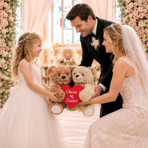 MYPHNEX Personalized Kissy Teddy Bear Stuffed Animal, Custom Bear with Embroidered Name, Toys for Wedding Couples Girlfriend Kids, Customized Anniversary Birthday Gift for Her & Him (Couple Bear) - Thumbnail 3