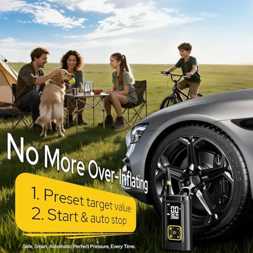 Philoent Tire Inflator Portable Air Compressor for Car Tires with Gauge, 150PSI Fast Bike Air Pump for Auto, Motorcycle, Bicycle, Balls, Digital Tire Pump with LED Light, Auto Shut-Off - Thumbnail 6