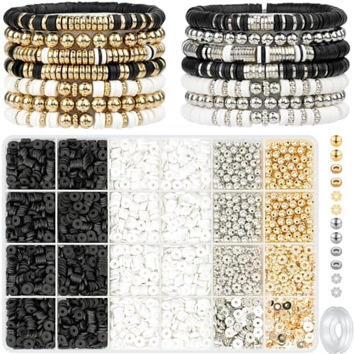 Gionlion 3000 Pcs Clay Beads Bracelets for Women Adults, Bracelet Making kit Golden Beads for Jewelry Making, Charms Bracelet Kit DIY Arts and Crafts Birthday Mothers Day Gifts - Image 1