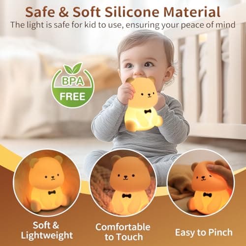 Pak Cute Bear LED Night Light, Soft Silicone Nursery Night Light for Breastfeeding, Touch Control Squishy Night Lamp, 7 Color Changing, USB Rechargeable Desktop Light, Room Decor, Gift for Kids Lovers - Thumbnail 3