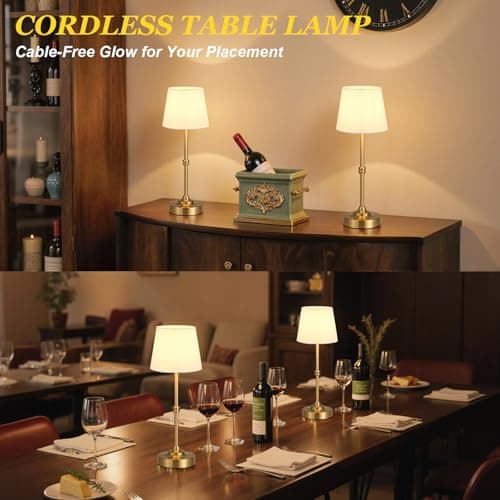 Kakanuo Rechargeable Cordless Table Lamp Gold - 1 Pack Brass 4000mAh Battery Operated Lamp, 3000K Warm Light, Touch Control Stepless Dimming, for Bedside, Dining Table, Home Decor - Thumbnail 6