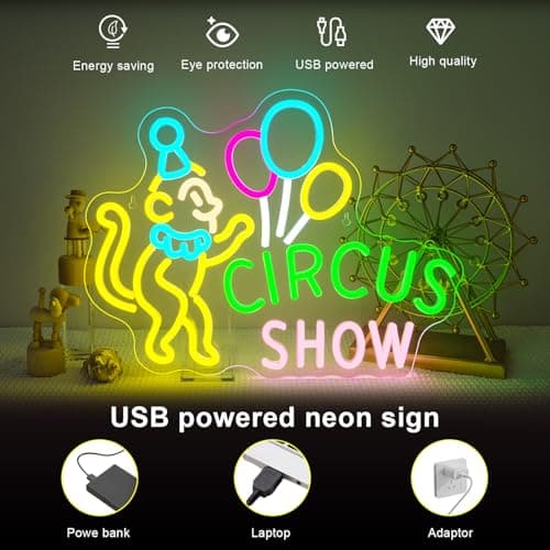 Lucunstar Monkey Neon Sign LED Circus Sign with Clown and Balloons for Theme Park LED Carnival Decor for Play Restaurant College Room Neon Light Animal Gifts for Circus Fans Teens - Thumbnail 4