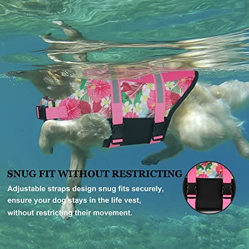 Dogcheer Dog Life Jacket Shark, Hawaiian Style Dog Life Vest for Swimming Boating with Superior Buoyancy and Rescue Handle, Reflective Pet Swim Vest for Small Medium Large Dogs - Flower Pink, M - Thumbnail 3