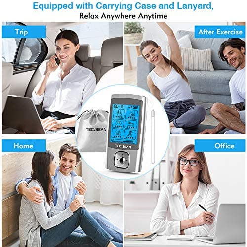 TEC.BEAN 24 Modes Tens Unit Muscle Stimulator, Rechargeable Tens Machine with 8 Electrode Pads (American Gel), Electric Pulse Massager for Pain Relief Therapy(Silver) - Thumbnail 6