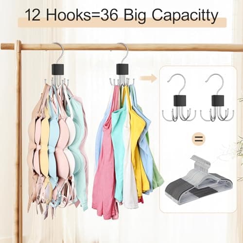 2 Pack Tank Top Hanger, Bra Hangers for Closet Organizer Max 36 Storage Capacity, Space Saving 360°Rotatable Metal Bra Organizer, Closet Organizers and Storage for Tank Top, Bras, Scarf, Purse etc. - Thumbnail 2
