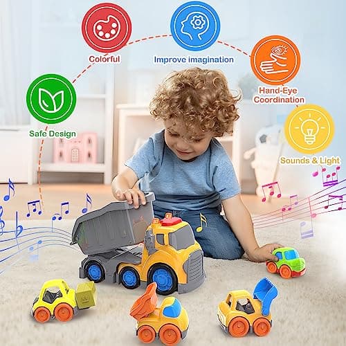 P&C 7.6" Toddler Construction Dump Truck Toys for Ages 2-4, Beach Sand Outdoor Toys Dump Truck Set with Sounds and Lights for Kids 18M+, 2, 3, 4, Ideal Birthday Christmas Gifts for Boys Girls - Thumbnail 6