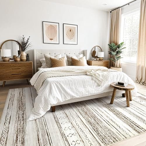 Tortania Area Rug Living Room Rugs - 6x9 Washable Large Soft Neutral Boho Moroccan Bohemian Farmhouse Rug Indoor Floor Carpet for Bedroom Under Dining Table Home Office Decor - Cream Brown - Thumbnail 3