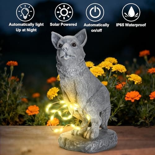 VOFSTAND Garden Statues Dog Statue with Solar LED Light, Ideal Gifts for Friends or Family's Birthday, Outdoor Decorations for Yard - Thumbnail 4