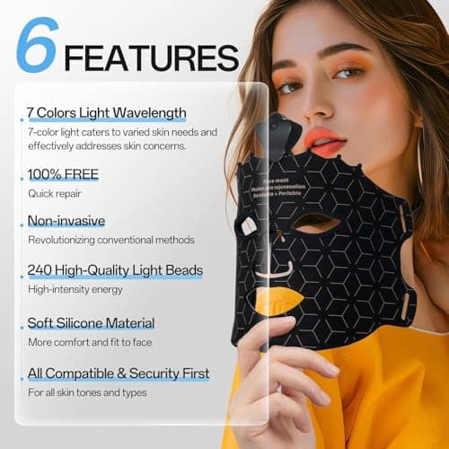 Red Light Mask for Face - 7 Colors Cordless Silicone Face Mask, Facial Mask Skincare at Home, Skin Care Mask Suitable for Women, Soft Flexible, Portable - Thumbnail 2