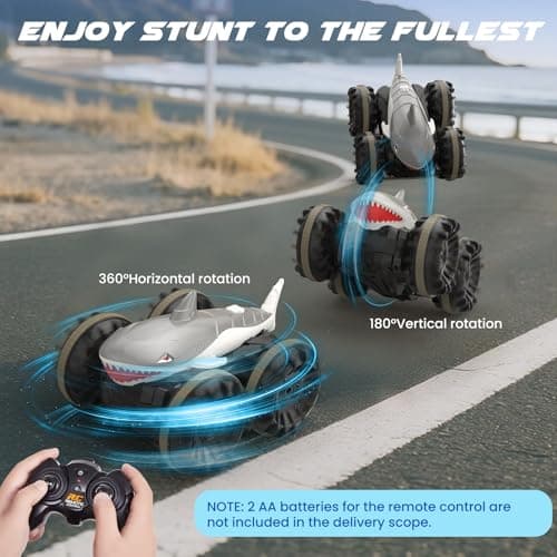 SIMREX Shark Amphibious Remote Control Car - Gift for Kids Boys Girls, 4WD Waterproof RC Car, 360° Stunt, Dual Remote Control, 50m Long Range, 2 Rechargeable Batteries (Silver) - Thumbnail 5