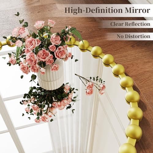WISSMIELS Round Vanity Mirror for Wall, 36 Inch Beaded Frame Circle Mirror for Bathroom, Bedroom Dresser, Entryway, Living Room, Decorative Hanging Wall Mirror, Gold - Thumbnail 4