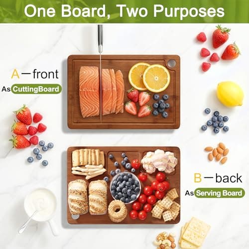Homaxy Bamboo Cutting Board for Kitchen Set of 3, Wooden Cutting Boards with Non-Slip Mat Deep Juice Groove and Built-In Handles, Wood Chopping Board Set for Meat Fruits & Vegetables - Thumbnail 6