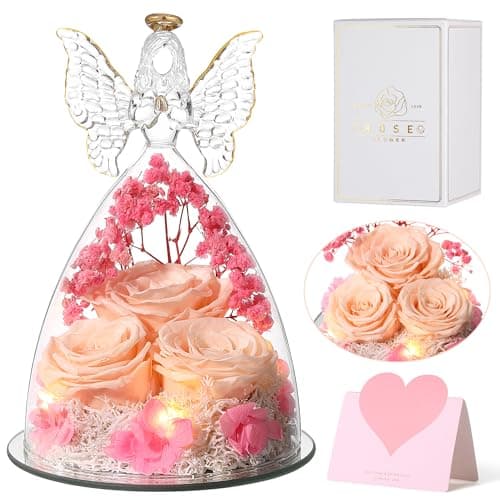 Ocosy Mothers Day Rose Gifts for Her, Large Angel Rose Gifts for Women, Forever Real Roses in Figurines, Guardian With Roses Flower Yellow Champagne - Image 1