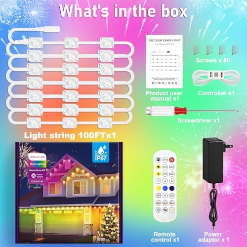 MUCCCUTE Permanent Outdoor Lights for Easter100ft RGB + IC Eaves Lights with App & Remote Control, Outdoor String LED IP67 Waterproof for Holidays New Year July 4th Roof Eaves House Garden Decor - Thumbnail 6
