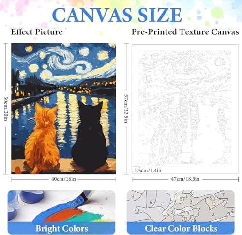 ZRIZQ Paint by Numbers Kit for Adults Beginners,Cat DIY Painting Set,Relaxing Creative Craft Activity,16x20 Inch-Animal 5 - Thumbnail 2