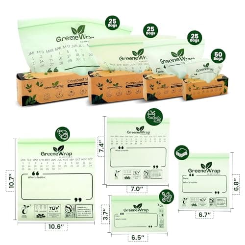 GreeneWrap Compostable Gallon Size Zip Bags 25 Count Extra Thick 2 mil Resealable, Leak-Proof, Freezer Safe Disposable Food Storage Bags, BPI and OK Compost Home Certified, ASTM D6400 - Thumbnail 2